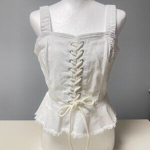 Venus Sz 8 White Denim Lace Up Ren Faire Cotton Bustier Coquette Festival